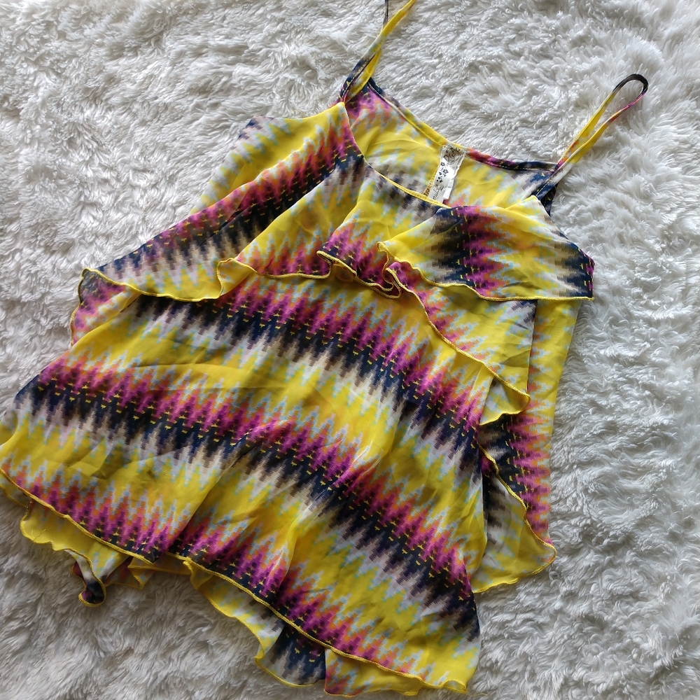 Medium Topia semi sheer silky tie dye ruffled tank